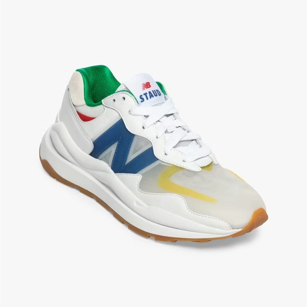 New Balance NB STAUD 57/40 White Sneaker with Navy, Red and Green Accents
